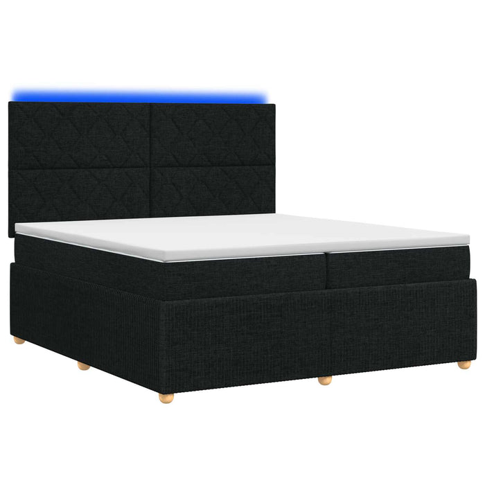 Pat cu arcuri LED și saltea Negru 200 x 200 cm Țesătură WALTI