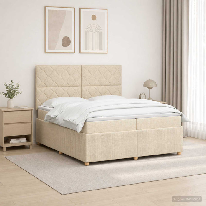 Pat cu arcuri LED și saltea Crem 200 x 200 cm Țesătură WALTI
