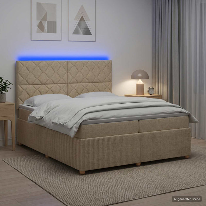 Pat cu arcuri LED și saltea Crem 200 x 200 cm Țesătură WALTI