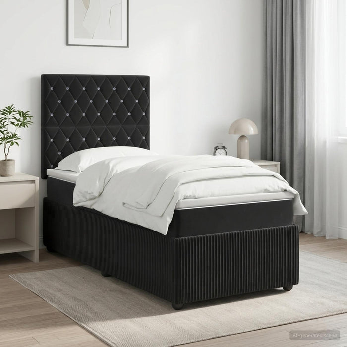 Pat cu arcuri LED și saltea Negru 80 x 200 cm Catifea WALTI