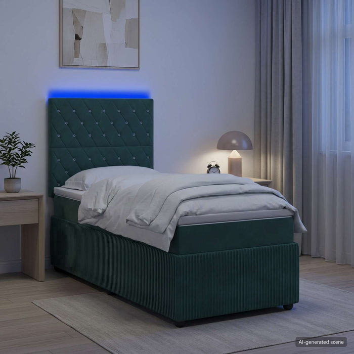 Pat cu arcuri LED și saltea Verde închis 80 x 200 cm Catifea WALTI