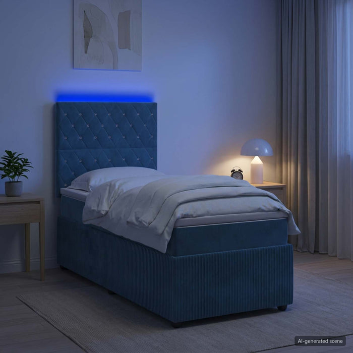 Pat cu arcuri LED și saltea albastru 80 x 200 cm Catifea WALTI
