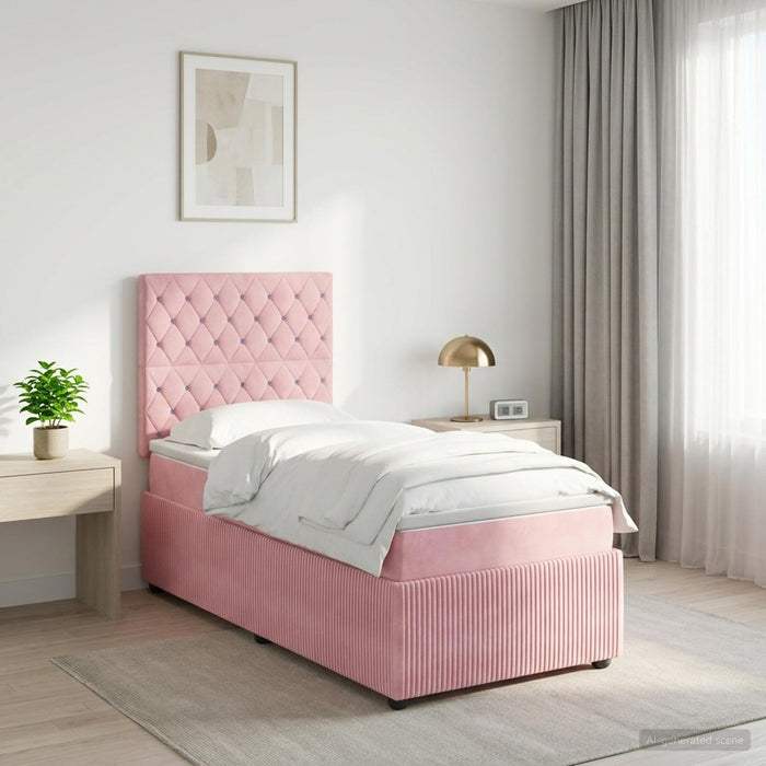 Pat cu arcuri LED și saltea Roz 90 x 190 cm Catifea - WALTI WALTI