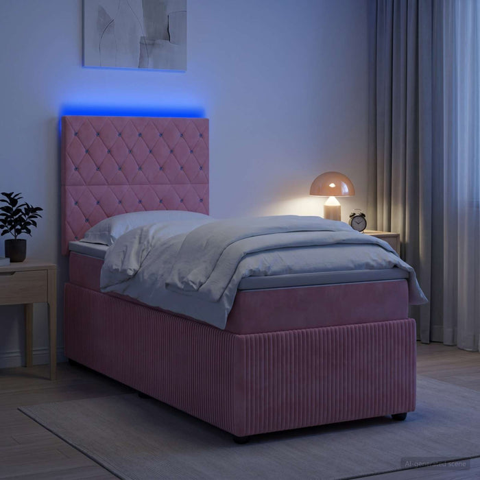 Pat cu arcuri LED și saltea Roz 80 x 200 cm Catifea WALTI