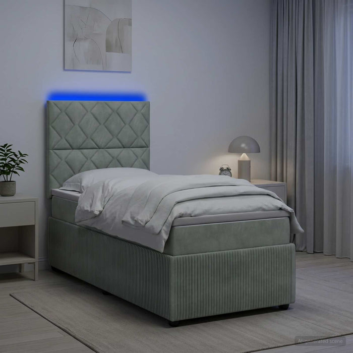 Pat cu arcuri LED și saltea Gri deschis 100 x 200 cm Catifea - WALTI WALTI