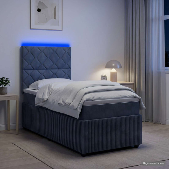 Pat cu arcuri LED și saltea Gri închis 100 x 200 cm Catifea WALTI