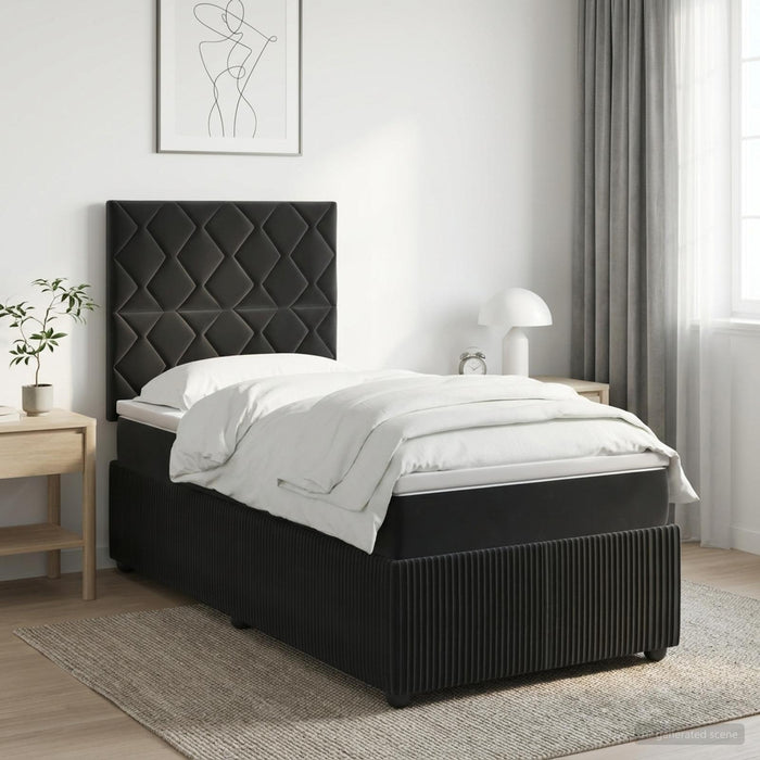 Pat cu arcuri LED și saltea Negru 90 x 200 cm Catifea WALTI