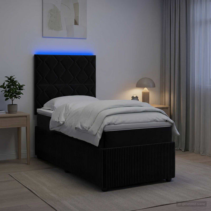 Pat cu arcuri LED și saltea Negru 80 x 200 cm Catifea WALTI