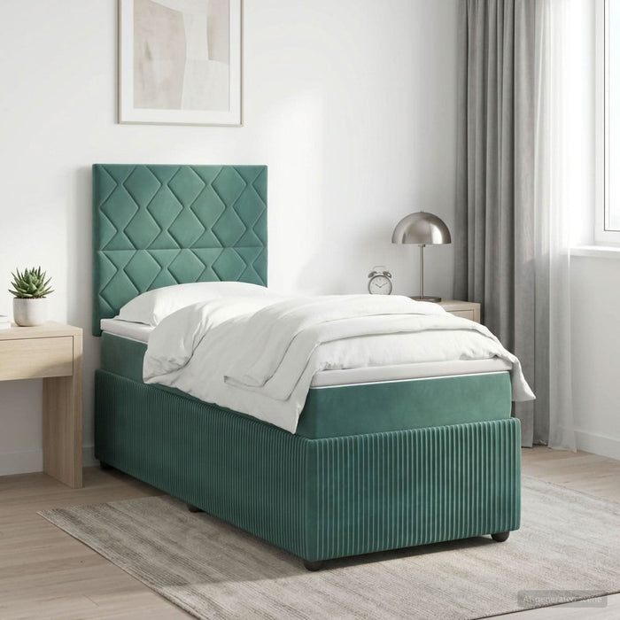 Pat cu arcuri LED și saltea Verde închis 90 x 190 cm Catifea WALTI