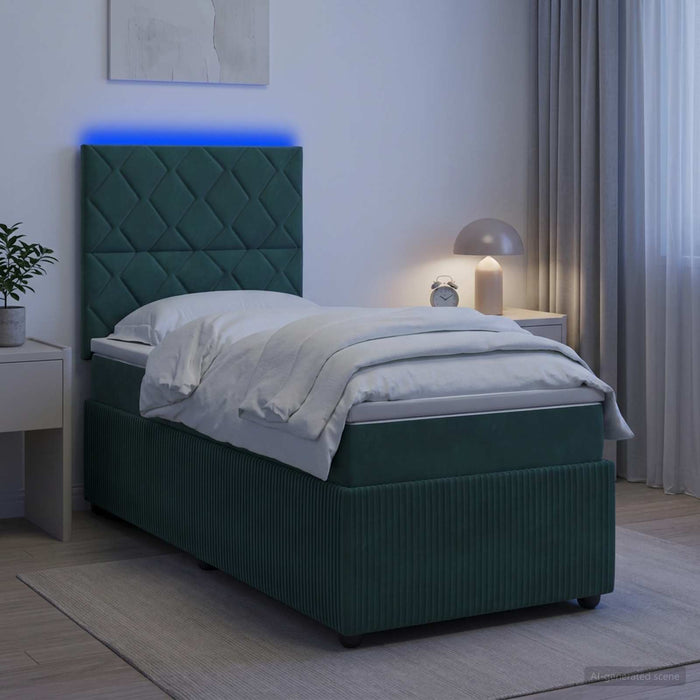 Pat cu arcuri LED și saltea Verde închis 80 x 200 cm Catifea WALTI