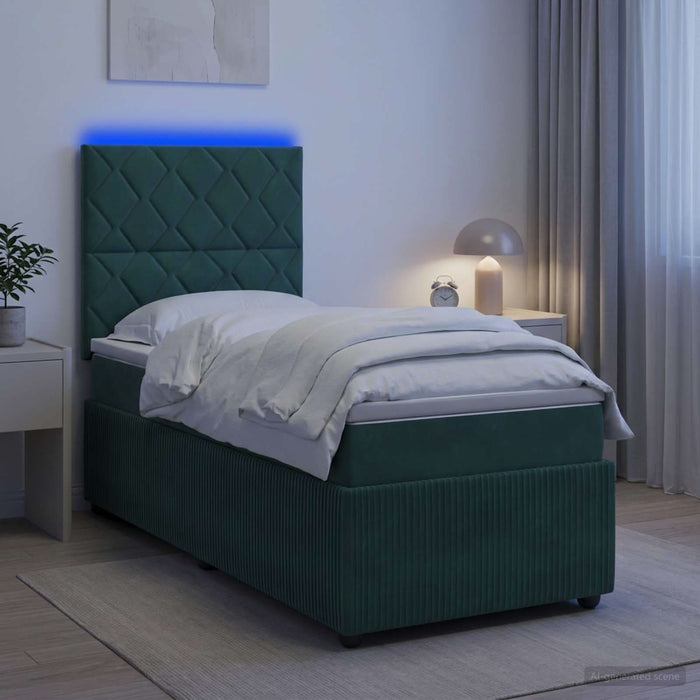Pat cu arcuri LED și saltea Verde închis 100 x 200 cm Catifea WALTI