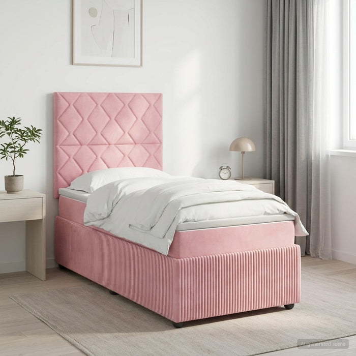 Pat cu arcuri LED și saltea Roz 100 x 200 cm Catifea - WALTI WALTI