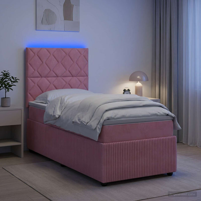 Pat cu arcuri LED și saltea Roz 100 x 200 cm Catifea - WALTI WALTI