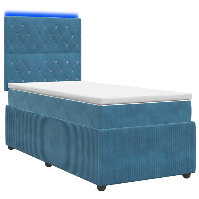 Pat cu arcuri LED și saltea albastru 90 x 190 cm Catifea - WALTI WALTI