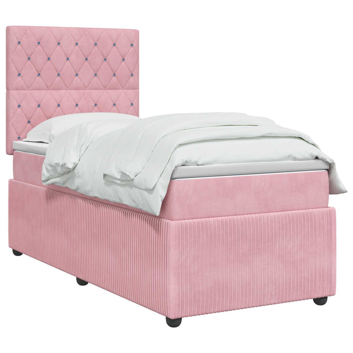 Pat cu arcuri LED și saltea Roz 90 x 190 cm Catifea - WALTI WALTI