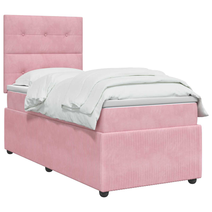 Pat cu arcuri LED și saltea Roz 90 x 190 cm Catifea - WALTI WALTI