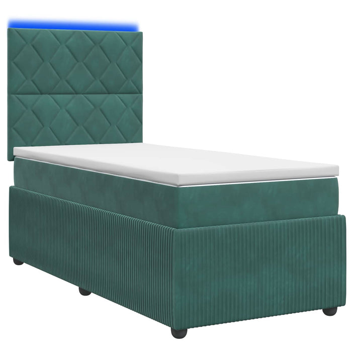 Pat cu arcuri LED și saltea Verde închis 90 x 190 cm Catifea WALTI