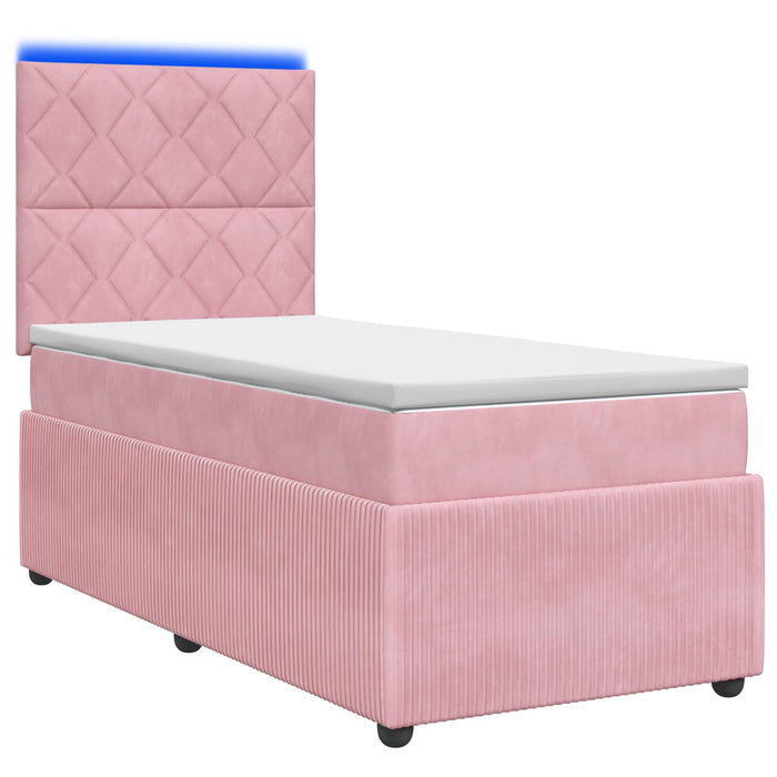 Pat cu arcuri LED și saltea Roz 90 x 190 cm Catifea - WALTI WALTI