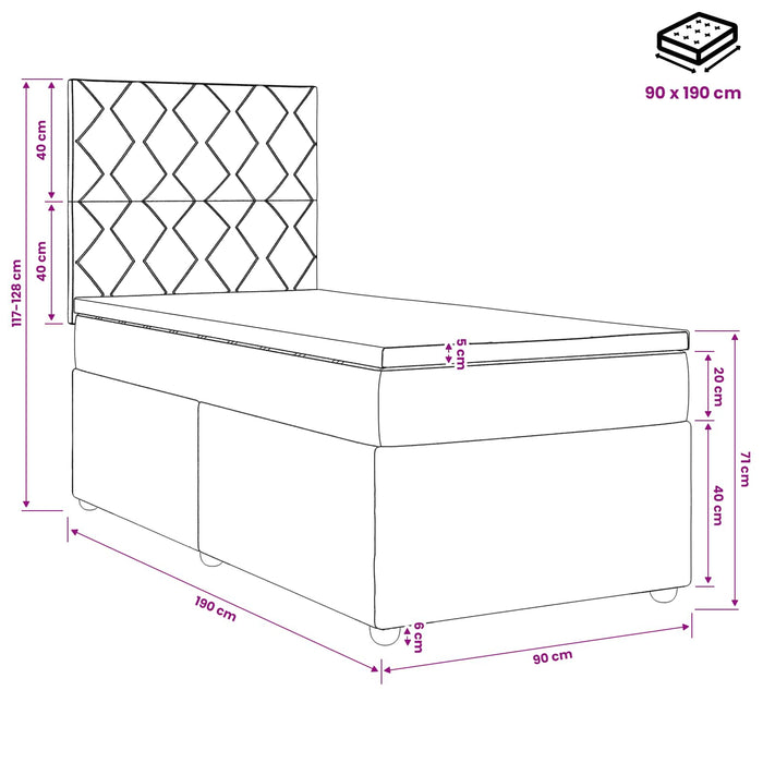 Pat cu arcuri LED și saltea Roz 90 x 190 cm Catifea - WALTI WALTI