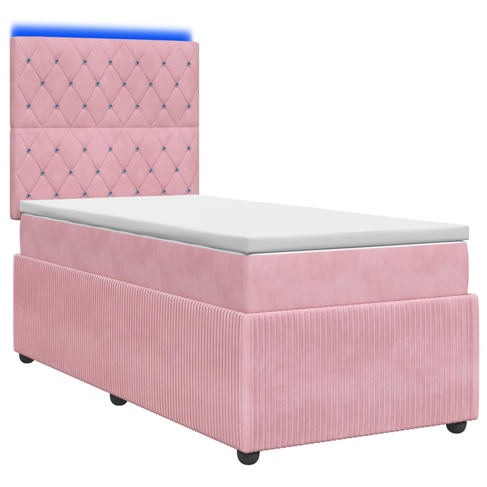 Pat cu arcuri LED și saltea Roz 90 x 200 cm Catifea - WALTI WALTI