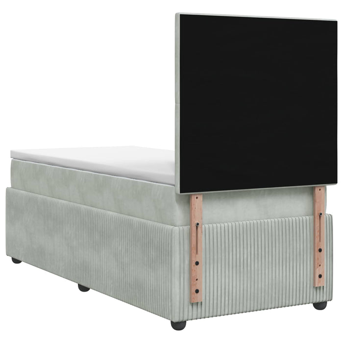 Pat cu arcuri LED și saltea Gri deschis 100 x 200 cm Catifea WALTI