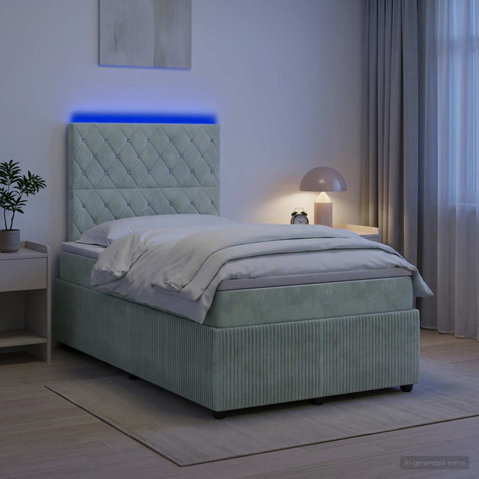 Pat cu arcuri LED și saltea Gri deschis 120 x 200 cm Catifea WALTI