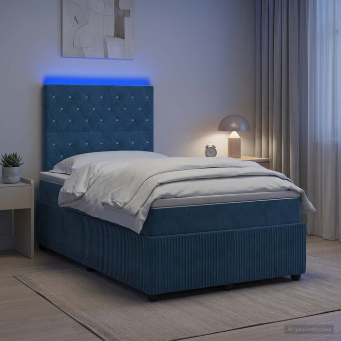 Pat cu arcuri LED și saltea albastru 120 x 200 cm Catifea WALTI