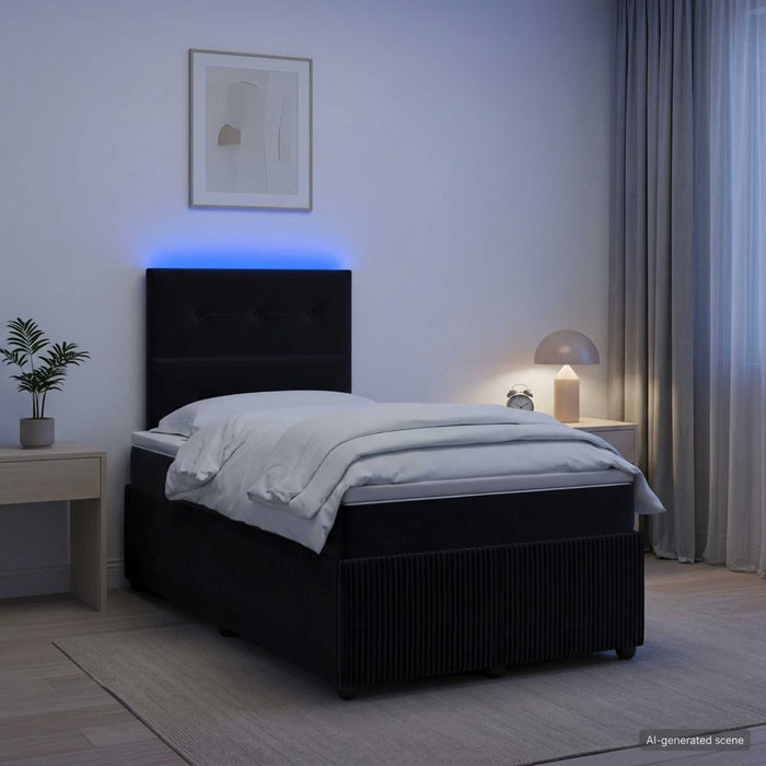 Pat cu arcuri LED și saltea Negru 120 x 200 cm Catifea WALTI