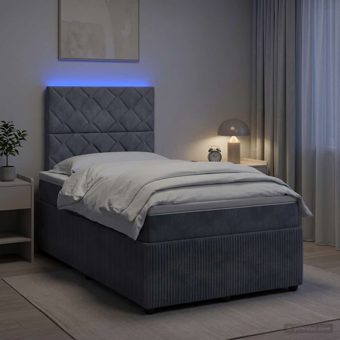 Pat cu arcuri LED și saltea Gri închis 120 x 190 cm Catifea WALTI