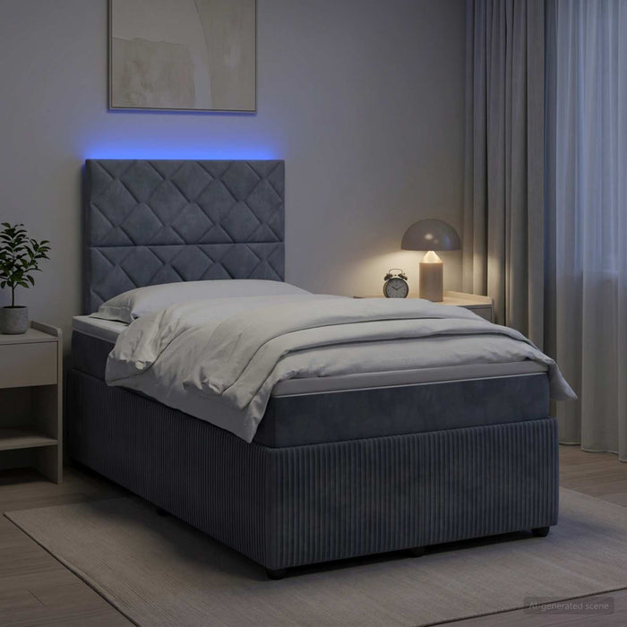 Pat cu arcuri LED și saltea Gri închis 120 x 200 cm Catifea WALTI