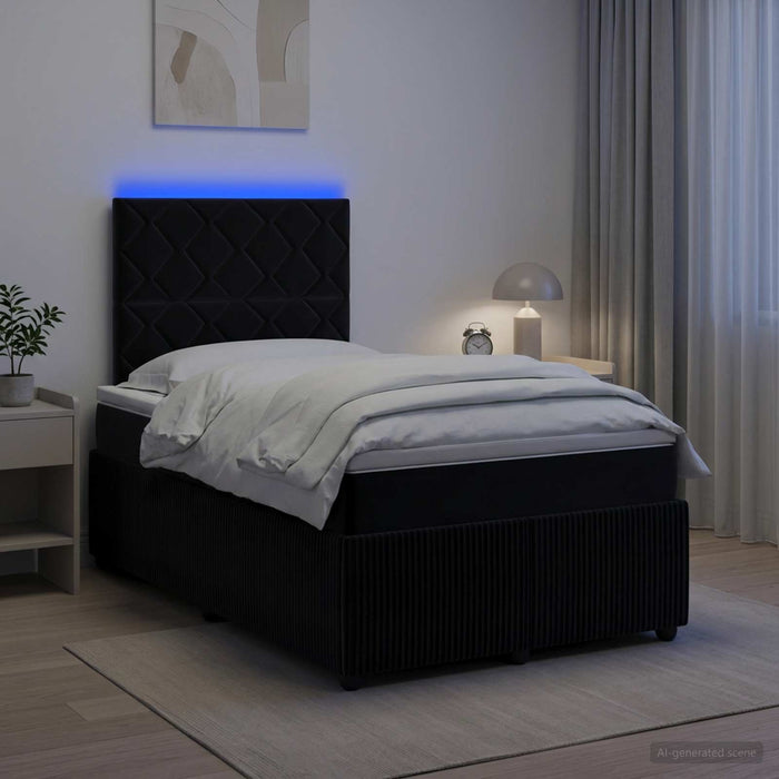 Pat cu arcuri LED și saltea Negru 120 x 190 cm Catifea WALTI