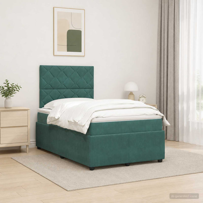 Pat cu arcuri LED și saltea Verde închis 120 x 200 cm Catifea WALTI