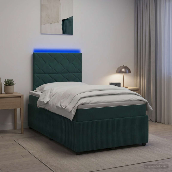Pat cu arcuri LED și saltea Verde închis 120 x 190 cm Catifea WALTI