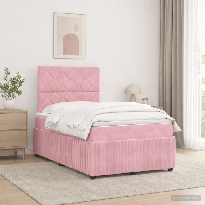 Pat cu arcuri LED și saltea Roz 120 x 200 cm Catifea WALTI