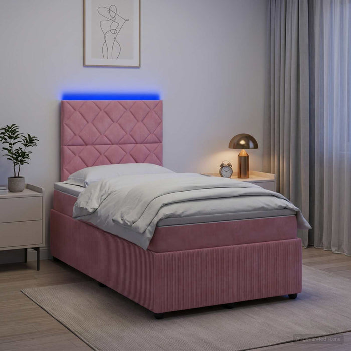 Pat cu arcuri LED și saltea Roz 120 x 200 cm Catifea WALTI
