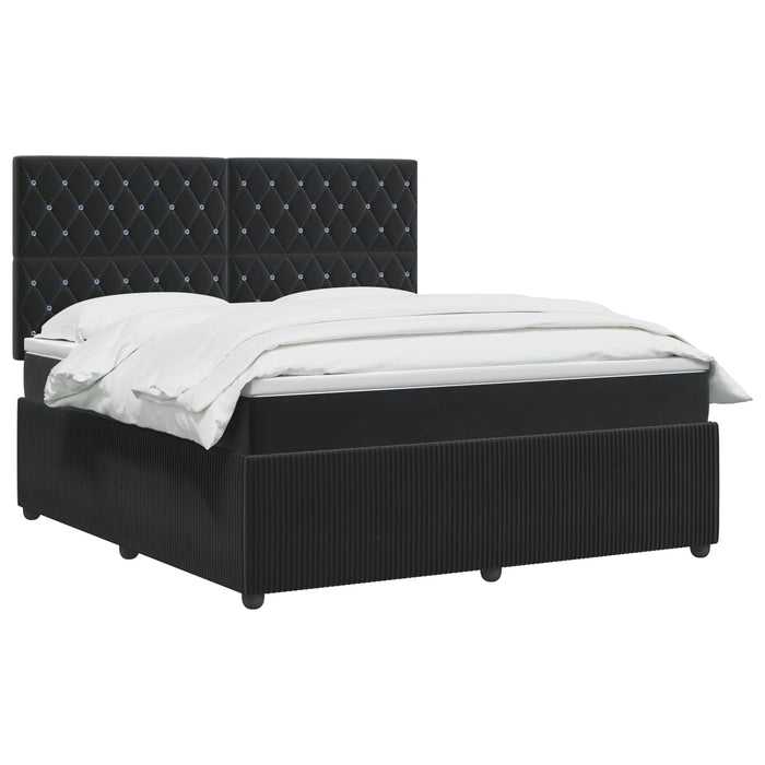 Pat cu arcuri LED și saltea Negru 140 x 190 cm Catifea WALTI