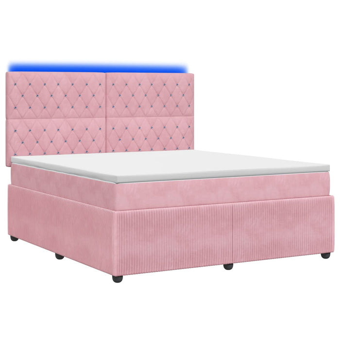 Pat cu arcuri LED și saltea Roz 140 x 190 cm Catifea WALTI