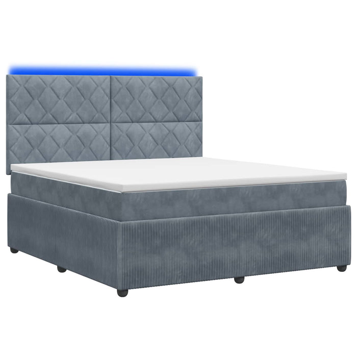 Pat cu arcuri LED și saltea Gri închis 140 x 190 cm Catifea WALTI