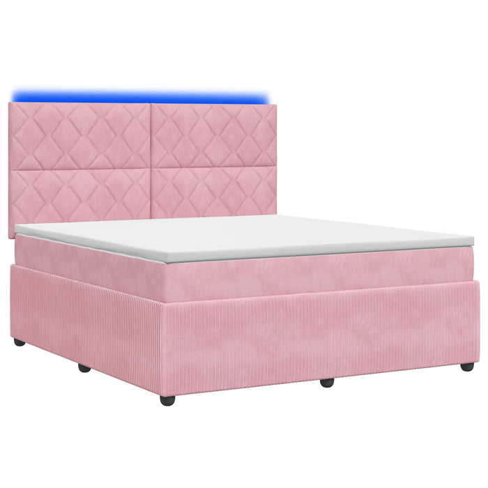 Pat cu arcuri LED și saltea Roz 140 x 200 cm Catifea WALTI