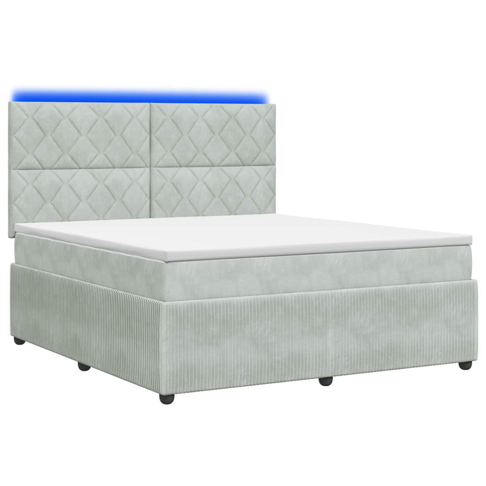 Pat cu arcuri LED și saltea Gri deschis 160 x 200 cm Catifea WALTI