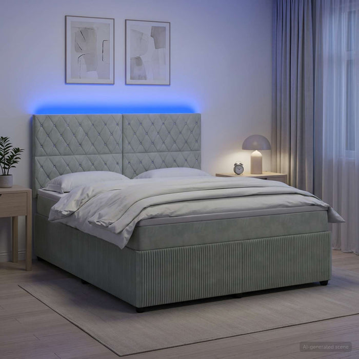 Pat cu arcuri LED și saltea Gri deschis 160 x 200 cm Catifea WALTI