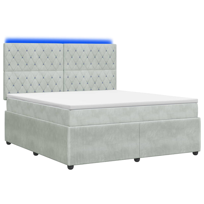 Pat cu arcuri LED și saltea Gri deschis 180 x 200 cm Catifea WALTI
