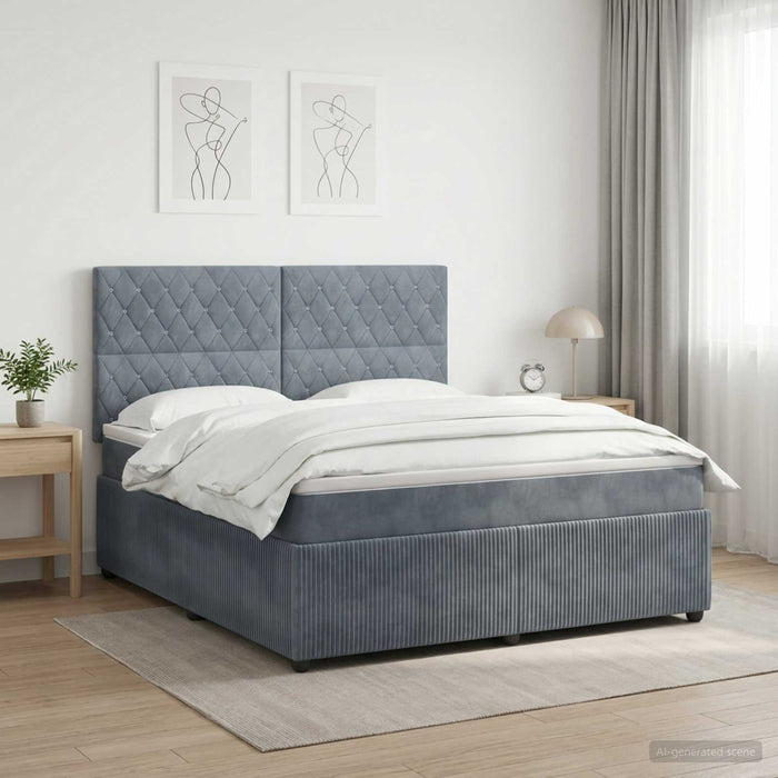 Pat cu arcuri LED și saltea Gri închis 140 x 190 cm Catifea WALTI