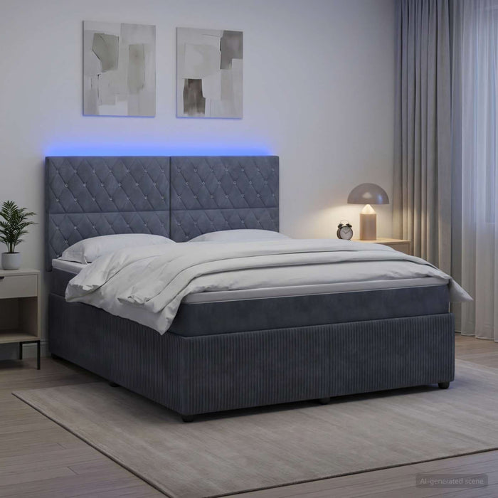 Pat cu arcuri LED și saltea Gri închis 140 x 190 cm Catifea WALTI