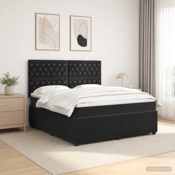 Pat cu arcuri LED și saltea Negru 140 x 200 cm Catifea WALTI