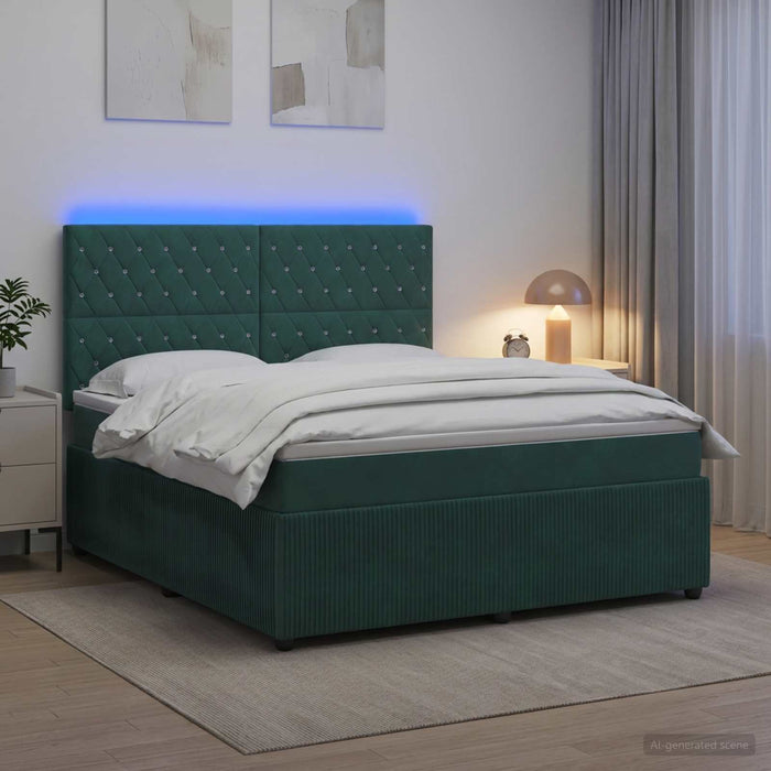 Pat cu arcuri LED și saltea Verde închis 180 x 200 cm Catifea WALTI