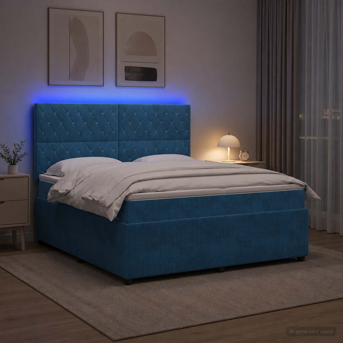 Pat cu arcuri LED și saltea albastru 180 x 200 cm Catifea WALTI