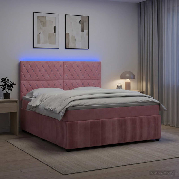 Pat cu arcuri LED și saltea Roz 180 x 200 cm Catifea WALTI