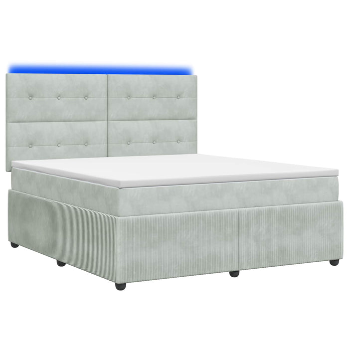 Pat cu arcuri LED și saltea Gri deschis 180 x 200 cm Catifea WALTI