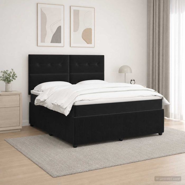 Pat cu arcuri LED și saltea Negru 160 x 200 cm Catifea - WALTI WALTI